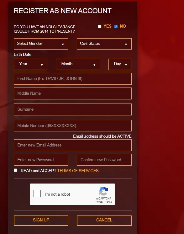 NBI Online Registration for Applicants Without Previous Clearance